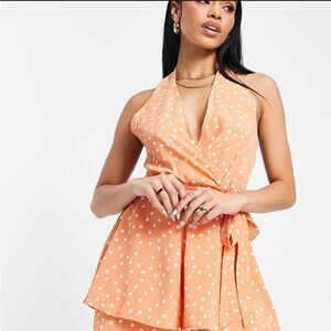 NWOT Pretty Little Thing Polkadot Halter Playsuit/Romper. Size 8.